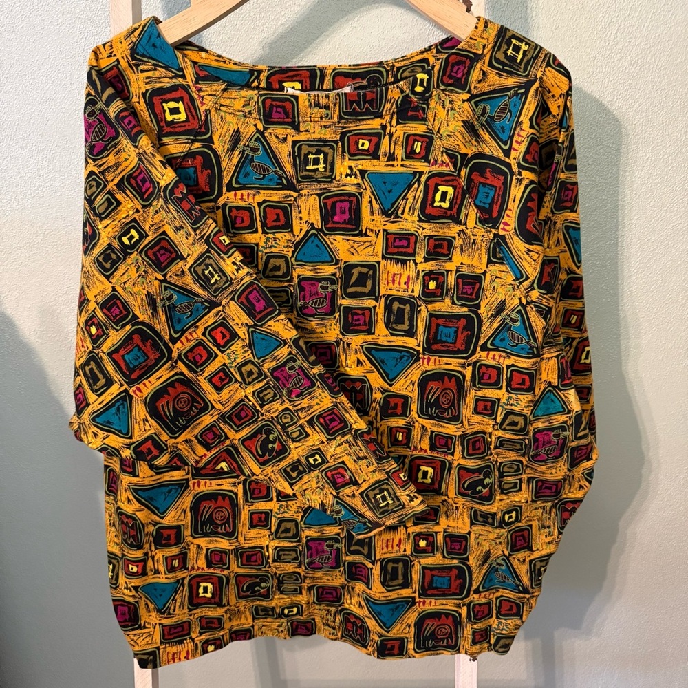 Vintage Anne Pinkerton Abstract Tribal Geometric Cotton Top Made in Japan Size M